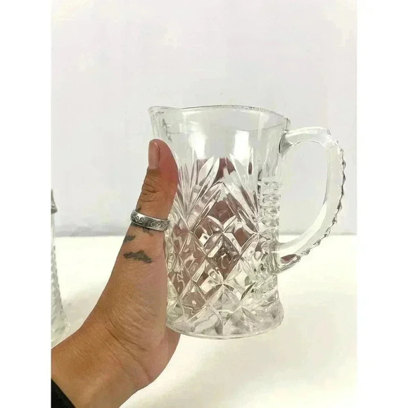 Set of 2 VTG Pineapple Etched Pattern Creamer Early American Ribbed Handle - Picture 10 of 13